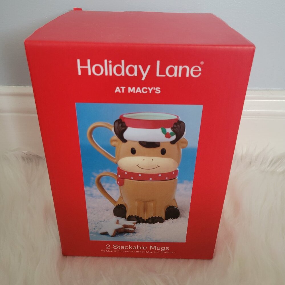 Holiday Lane Reindeer Set of 2 Stacked Mugs